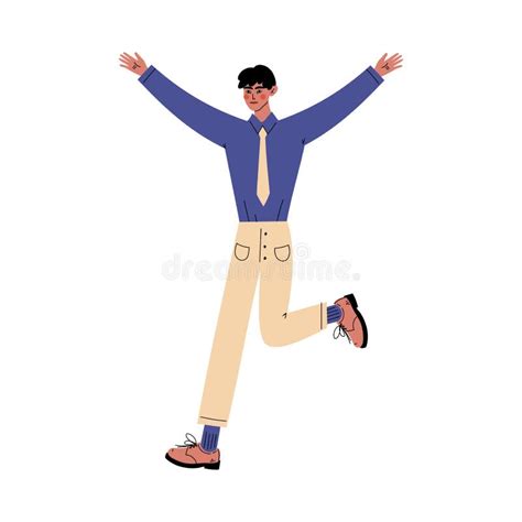 Guy Stands Raising His Hands Up Cartoon Vector Illustration Stock