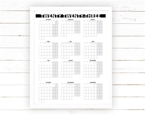 2023 Calendario Anual Vista Mensual Imprimible En Blanco Etsy España