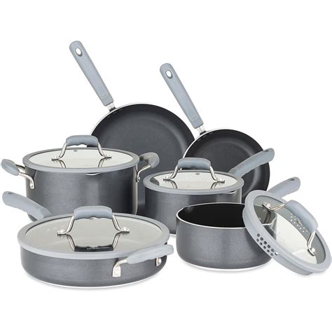 Chopped Grey 10 Piece Nonstick Cookware Set With Silicone Strainer Lids