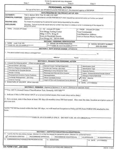 Army Forms 4187 Fillable Printable Forms Free Online