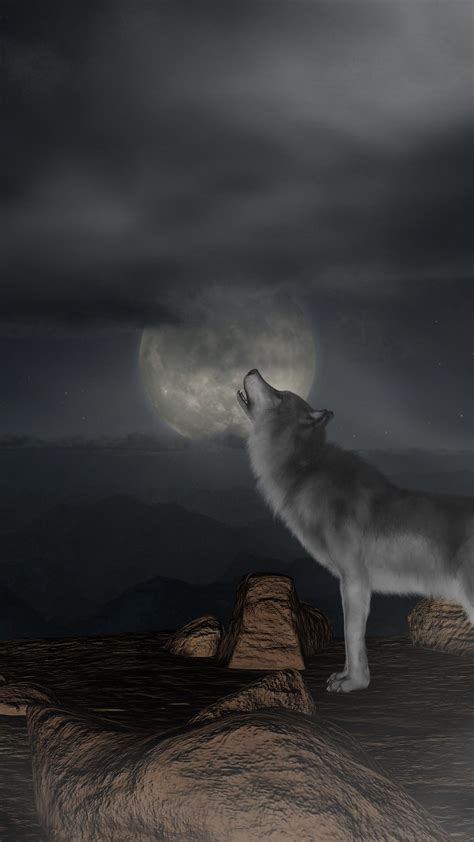 Free Download Download Wallpaper 1350x2400 Wolf Howl Moon Full Moon