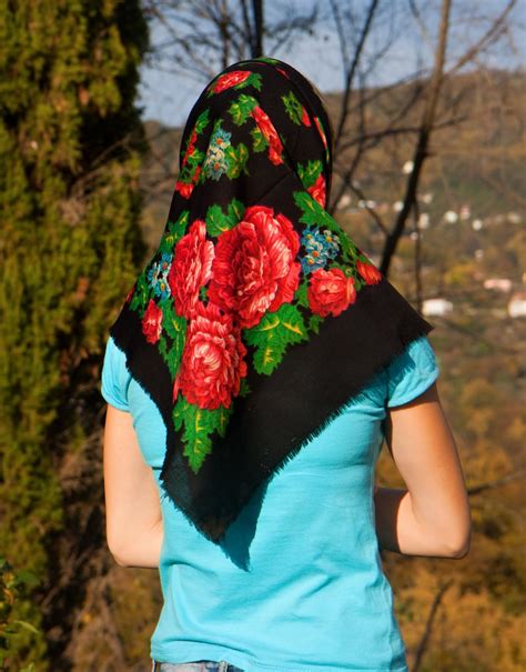 russian head scarf babushka scarf floral shawl piano shawl etsy
