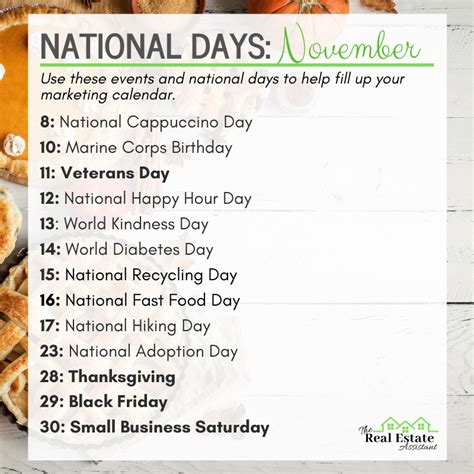 National Days In November 2023 Printable Template Calendar