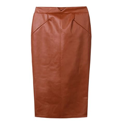 sexy women faux leather skirt solid color pu leather bodycon skirts elegant ladies midi pencil