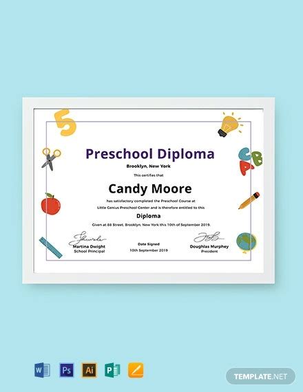 Free Preschool Diploma Certificate Template Word Doc Psd