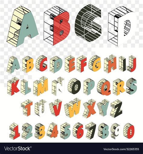 Isometric Alphabet Font Thin 3d Geometric Letters And