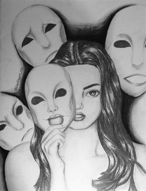 Girl With Masks By Drawingart Ros On Instagram Art Drawing Face Drawing Alien Drawings