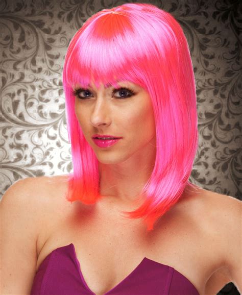 Hot Pink Bob Wig Doll With Bangs