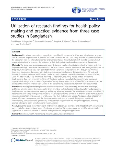 Pdf Utilization Of Research Findings For Health Policy Making And