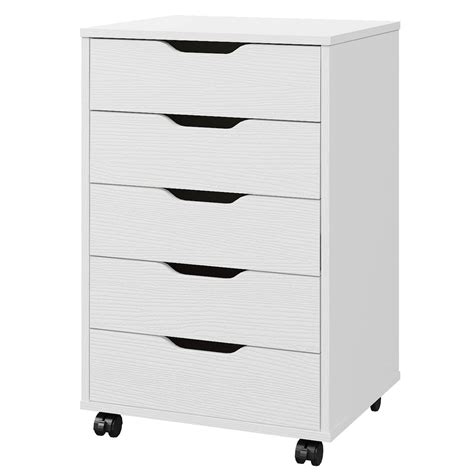 Gymax White 5 Drawer Dresser Storage Cabinet Chest With Wheels For Home