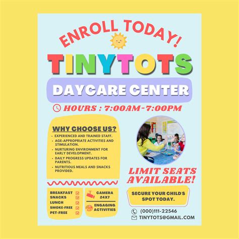 Child Care Flyer Template, Daycare Poster, Baby Sitting, Play Center