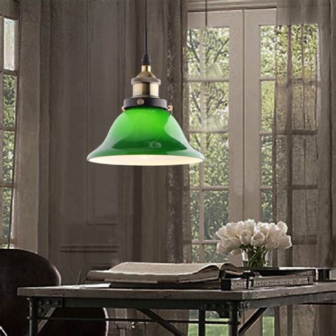 Luxury Vivid Emerald Green Glass Shade Metal Retro Pendant Light Single Light Vivid Emerald
