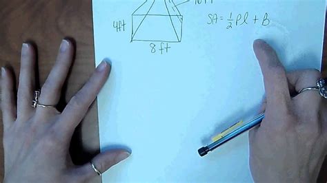 Surface are of the rectangular pyramid = area of base + 4 × area of triangle on side. Surface Area of a Rectangular Pyramid - YouTube