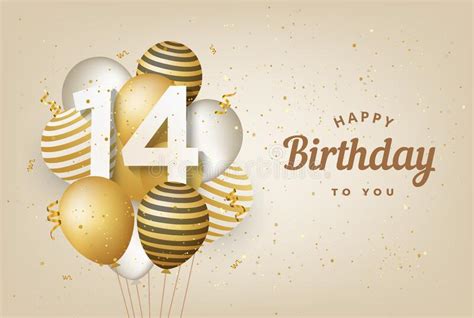 Happy 14th Birthday Gold Foil Balloon Greeting Background 14 Years