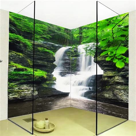 custom mural wallpaper 3d waterfalls green forest bathroom wall sticker pvc self adhesive