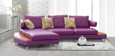 Purple Genuine Italian Leather Modern Sectional Sofa Wshelves