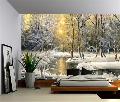Snow River Forest Creek Winter Landscape Self Adhesive Vinyl Wallpaper