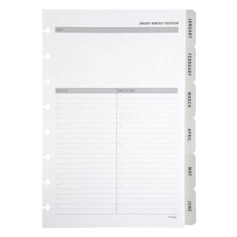 Tul® Discbound Monthly Planner Refills With 12 Tab Dividers Gray