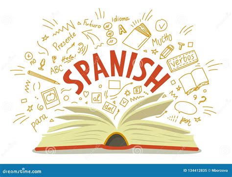 Spanish Open Book With Language Hand Drawn Doodles And Lettering Cartoon Vector Cartoondealer