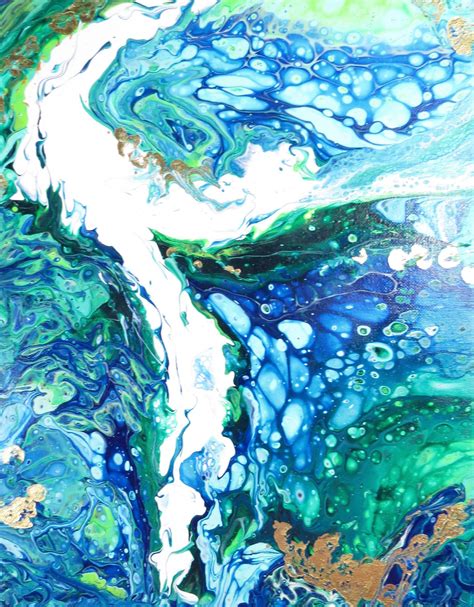 Acrylic Pour Painting Abstract Turquoise Aqua White Gold Etsy