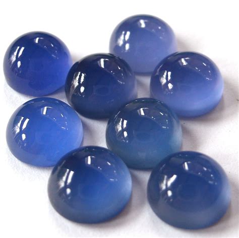 Gemstone Cabochons Chalcedony Blue Round 8mm For Two