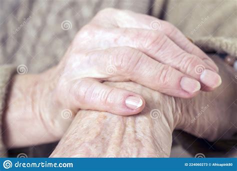 The Hands Of An Elderly Well Groomed Woman In A Casual Sweater Stock Image Image Of Home