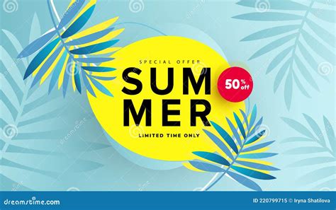 Summer Sale Vector Illustration With Tropical Leaves Background