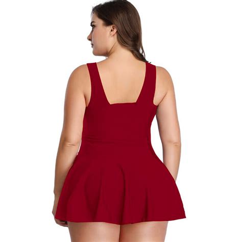 Plus Size Swimsuit For Women Tummy Control Swimdress Two Piece Swimwear With Flared Skirt