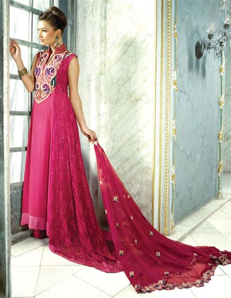 modern universe fashions hot pink long anarkali dress