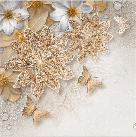 3d Luxury Gold Jewelry Floral Design Print Wallpaper For