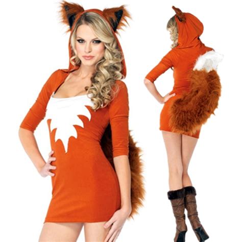 New Adult Sexy Cute Orange Tail Fox Halloween Animal Women Costumes