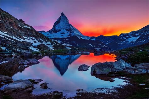 Sunset Landscape Mountain Sky Matterhorn Switzerland The Alps