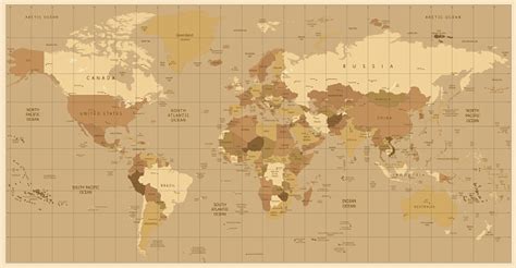 Detailed World Map In Colors Of Brown Immagini Vettoriali Stock E