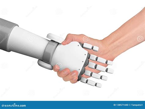 Human And Robot Handshake With Empty Space On White Background