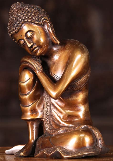 Brass Peaceful Dreaming Buddha Statue Resting With His Hands On Top Of