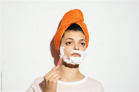 Young Sensual Girl Shaving Face Porjavier Díez