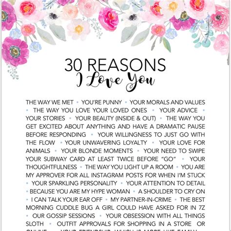 Boho Watercolor Floral Reasons I Love You Reasons We Love Etsy