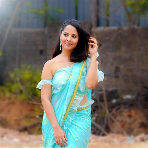 Anchor Anasuya Bharadwaj Beautiful In Sky Blue Saree Stills Cinehub