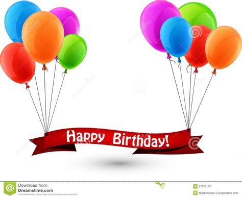 Happy Birthday Red Ribbon Background With Balloons Stock Vector