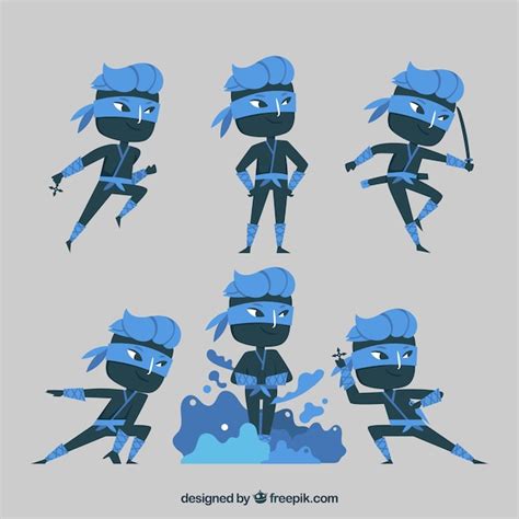 Free Vector Flat Ninja Character Collection In Different Poses