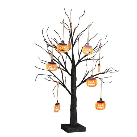 Eambrite Small Black Glitter Halloween Tree Light With 24 Orange Leds