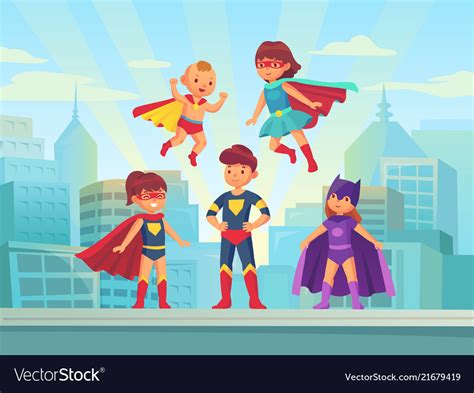 Superhero Kids Team Comic Hero Kid In Super Vector Image