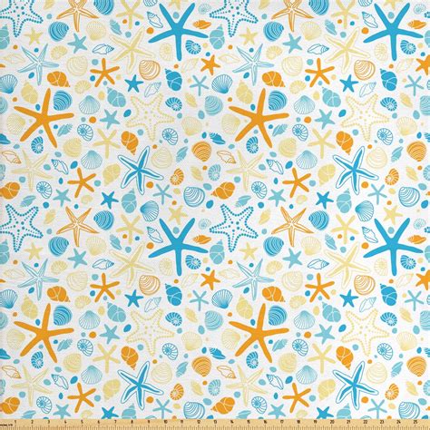 Starfish Fabric By The Yard Vintage Summer Beach Pattern With Colorful