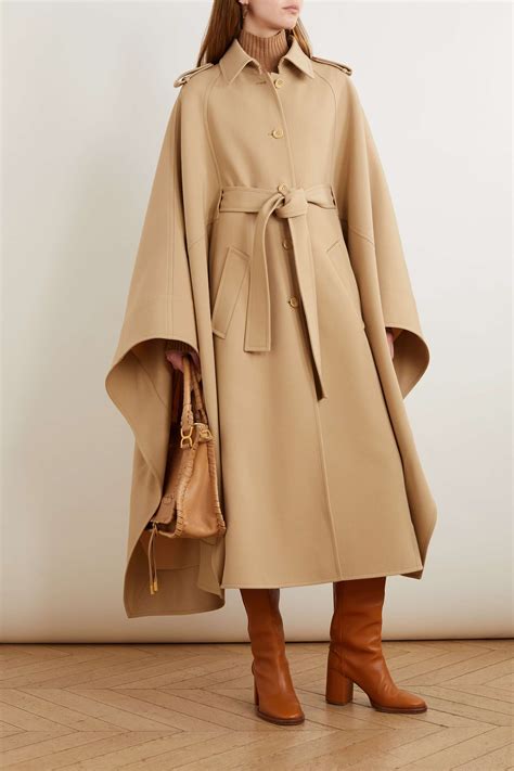 Chlo Belted Cape Effect Wool Trench Coat Net A Porter