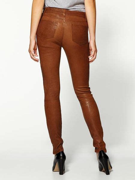 J Brand Super Skinny Leather Jeans In Brown Cognac Lyst