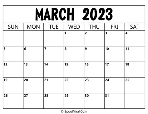 Free March 2023 Calendar Printable