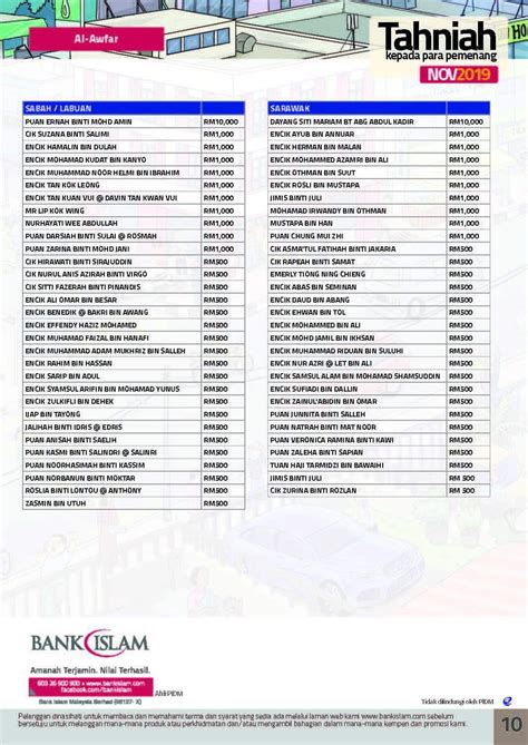 Bank simpanan nasional (bsn) menyeru pelanggannya merebut peluang bergelar jutawan dengan menyertai cabutan istimewa bsn ssp (sijil simpanan premium) yang menawarkan hadiah utama rm1 juta setiap bulan. Tarikh Cabutan Al Awfar Bank Islam 2020