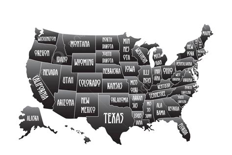 Handdrawn Black And White Map Of Usa With State Names For Posters Or