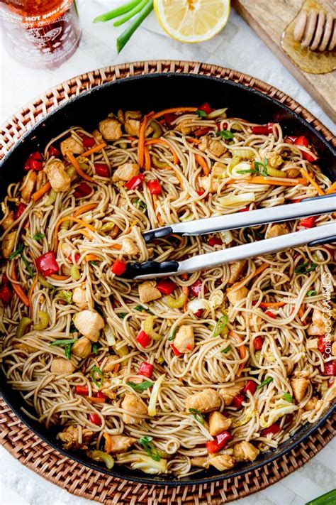 Sweet And Spicy Honey Sriracha Chicken Noodle Bowls Smothered In The