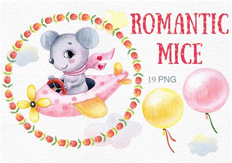 Watercolor Mouse Clipart Cute Animals Characters Mice Etsy